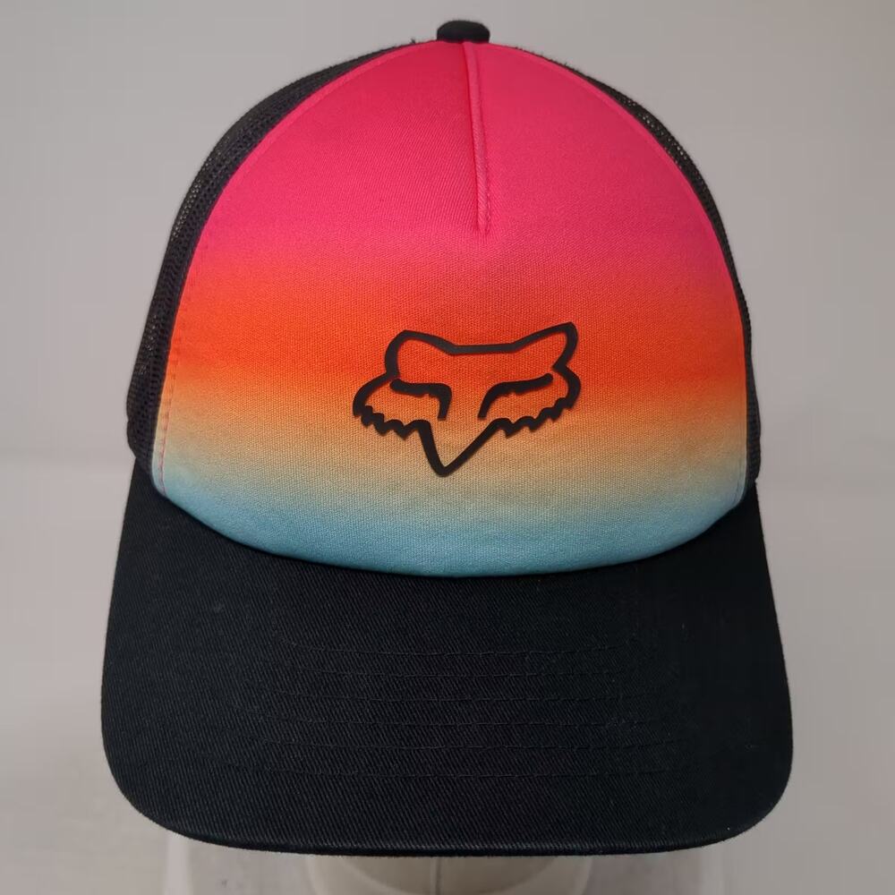 Fox Racing Trucker Hat Black Pink Gradient Logo Mesh Back Snapback OSFA Headwear - Picture 2 of 11
